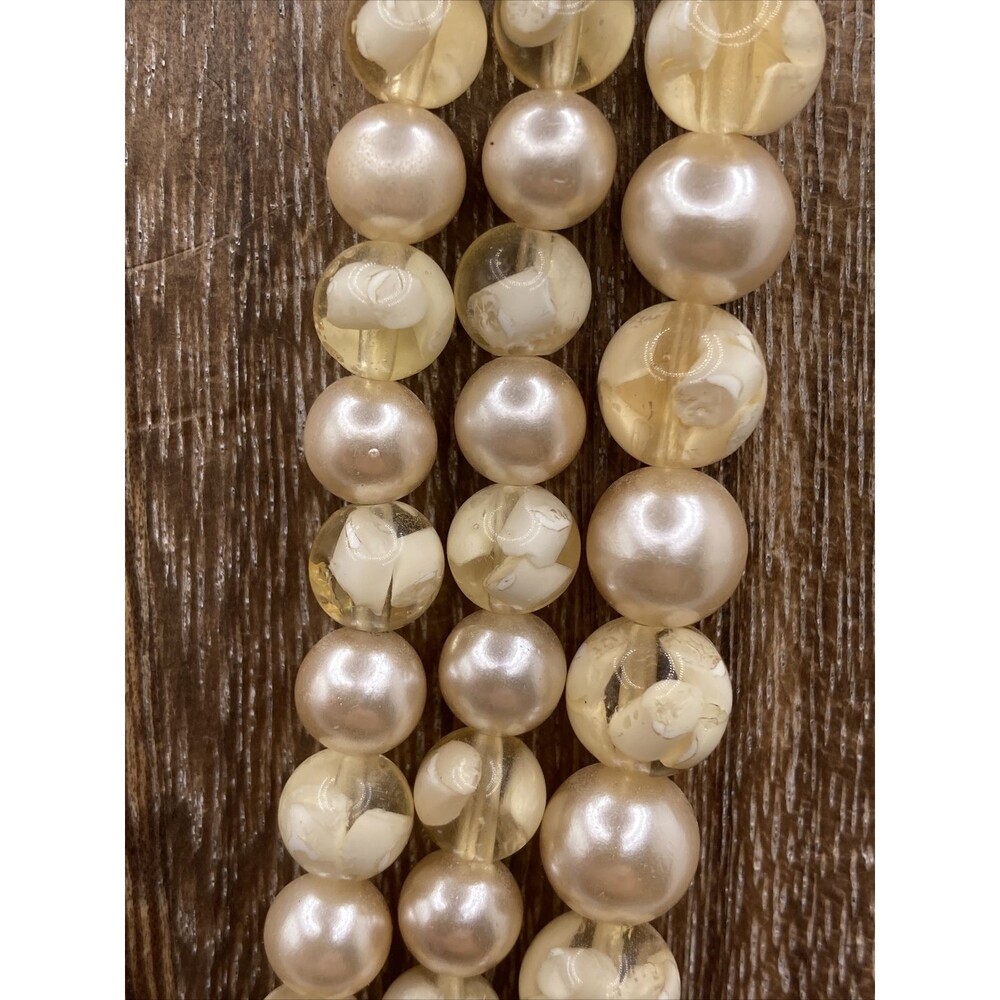 Vintage Beaded 3 Strand Necklace And Unique Cream Lucite  JAPAN